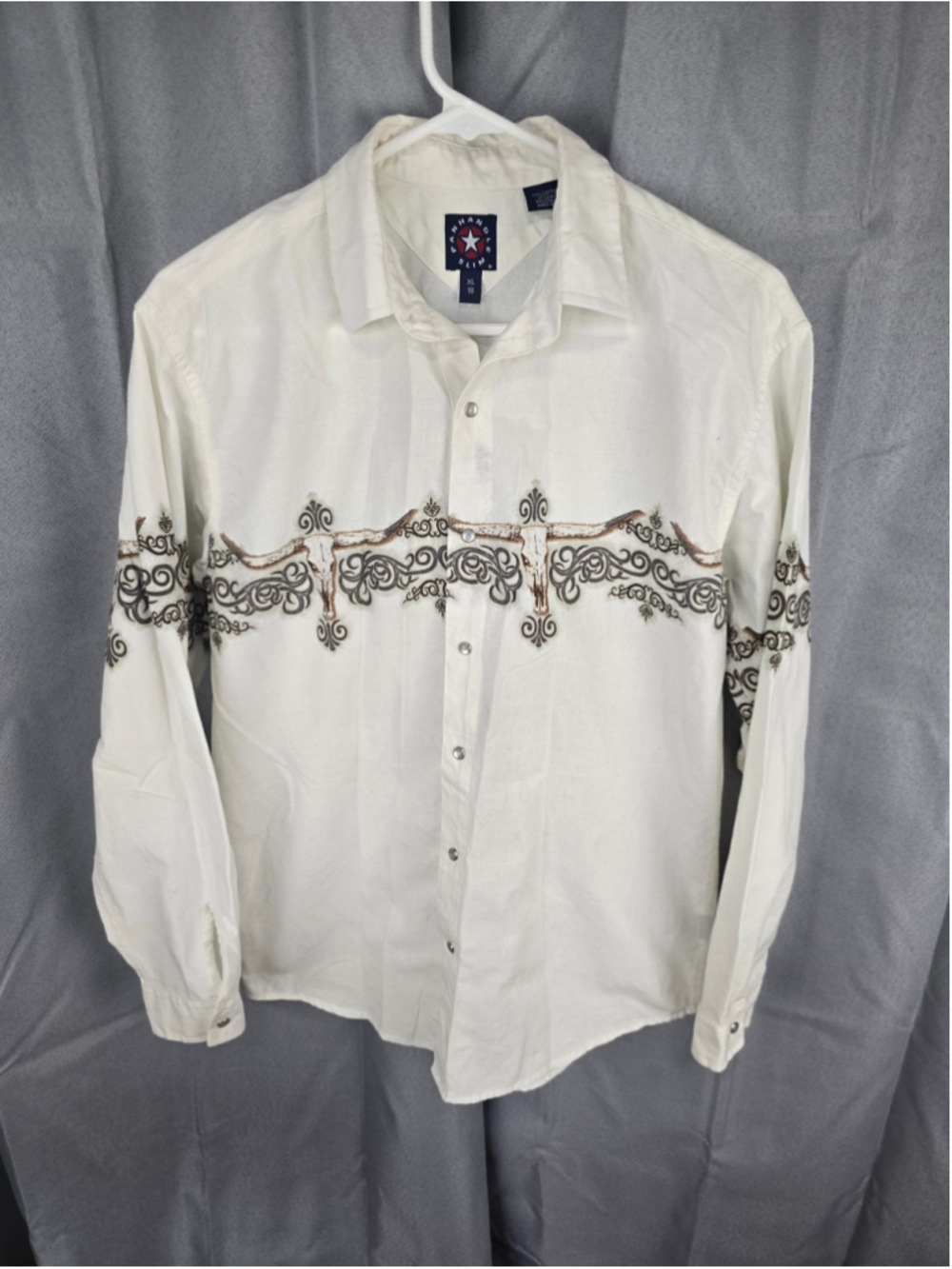 Men's Panhandle Slim Casual Button Down Shirt XL White Brown Long Sleeve